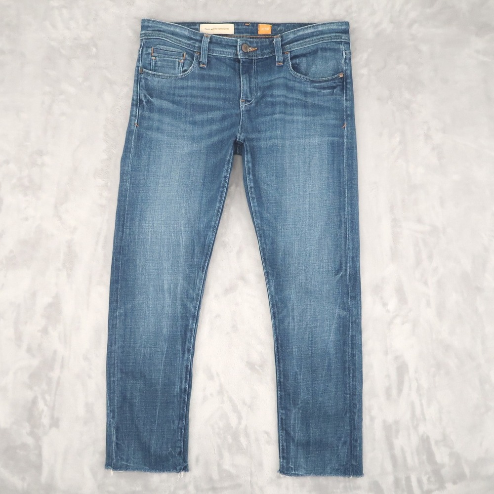 Pilcro Jeans Womens 28 Fit 32x26.5 Blue Hyphen Raw Hem Slim Straight Stretch